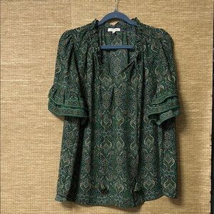 Max Studio Green Ruffled Short Sleeve Blouse